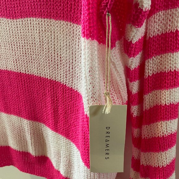 Dreamers Bright Pink and White Striped Sweater Size M/L NWT - Picture 7 of 10